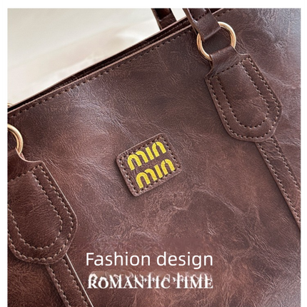 Black Large Capacity Tote Bag – Vintage-Style Shoulder Handbag for Daily Use & Office Commute