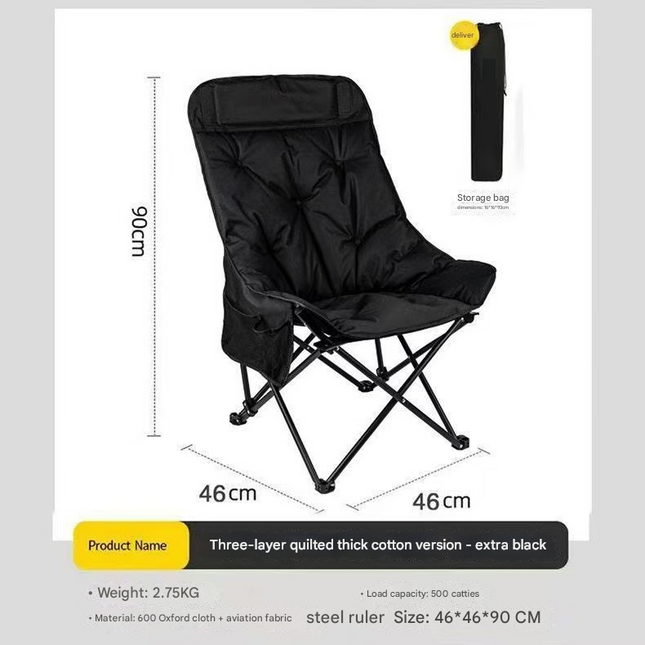 Black Fixed High-Back Folding Chair 46cm Wide Seat 90cm Height 250kg Load Capacity with Carry Bag