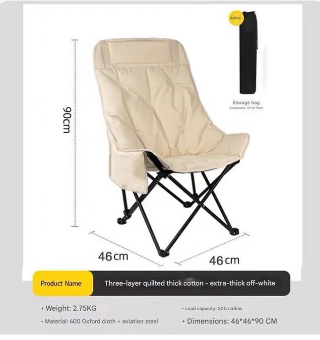 White Fixed High-Back Folding Chair 46cm Wide Seat 90cm Height 250kg Load Capacity with Carry Bag