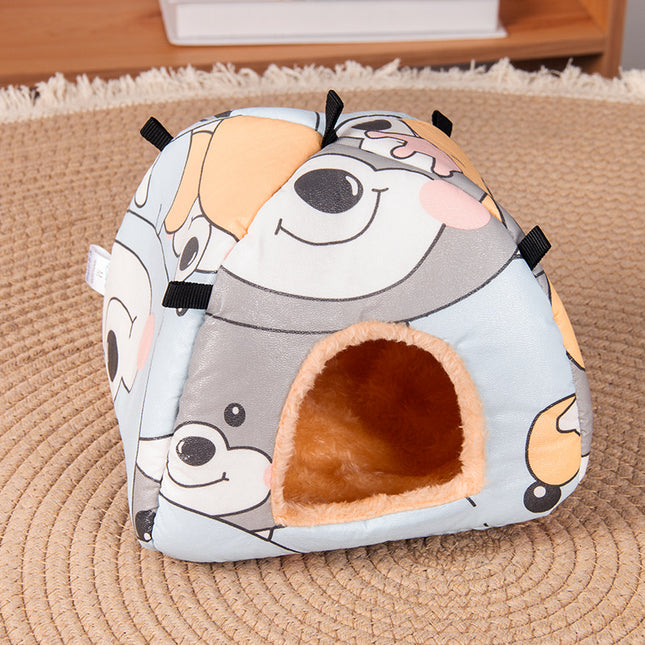 Cartoon bear Soft Shelter for Small Mammals Hanging & Floor Use Waterproof Surface Easy Clean(Size S)