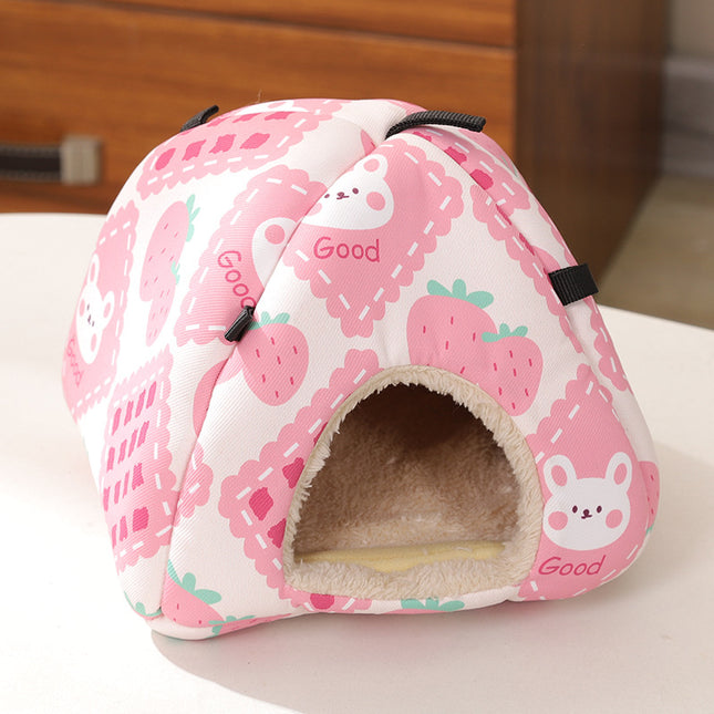 Pink Strawberry Bunny Soft Shelter for Small Mammals Hanging & Floor Use Waterproof Surface Easy Clean(Size