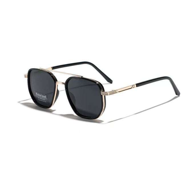 Gold and black Rectangular Sunglasses Classic Frame Design with Adjustable Nose Pads for Daily Wear