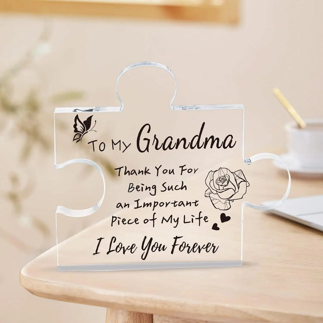 Interlocking Puzzle-Shaped Desktop Decor 10.5cm Square Display Piece for Home or Gifting(Grandma)
