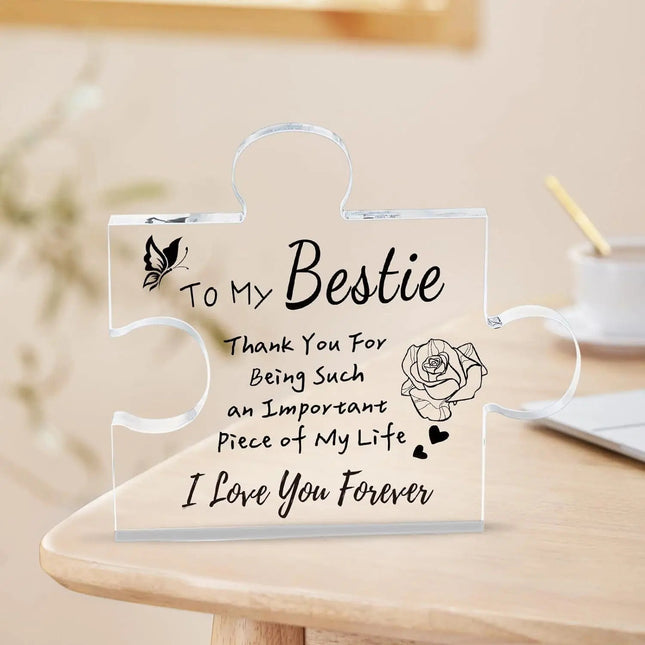 Interlocking Puzzle-Shaped Desktop Decor 10.5cm Square Display Piece for Home or Gifting(Bestie)