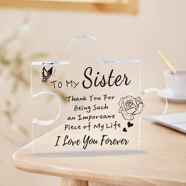 Interlocking Puzzle-Shaped Desktop Decor 10.5cm Square Display Piece for Home or Gifting(Sister)