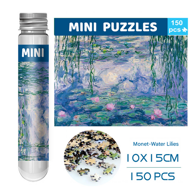 2 PCS 150-Piece Mini Puzzle in Reusable Tube Compact Jigsaw for Home or Travel Frame Not Included(132-Water