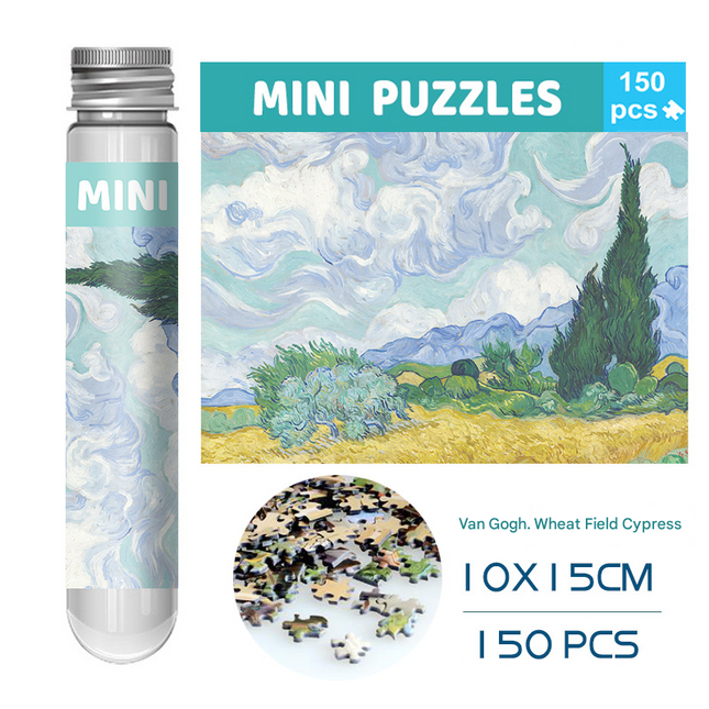 2 PCS 150-Piece Mini Puzzle in Reusable Tube Compact Jigsaw for Home or Travel Frame Not Included(136-Wheat