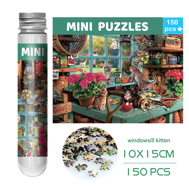 2 PCS 150-Piece Mini Puzzle in Reusable Tube Compact Jigsaw for Home or Travel Frame Not Included(104-The