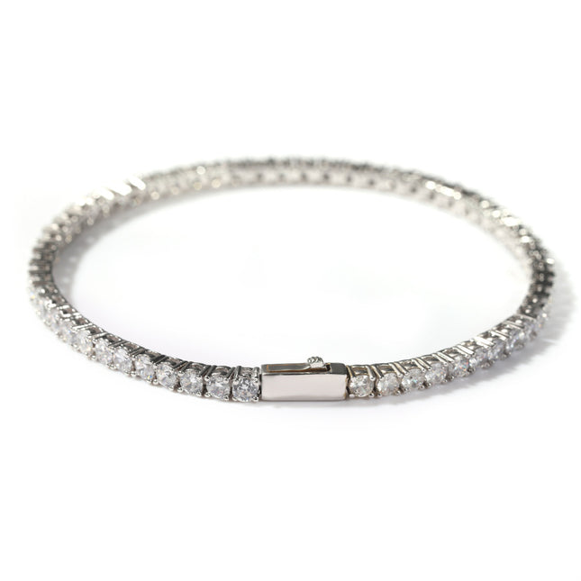 Silver Single-Row Zircon Bracelet 4mm Wide Brass Base with Secure Clasp AAA Plus Stones for Everyday Wear