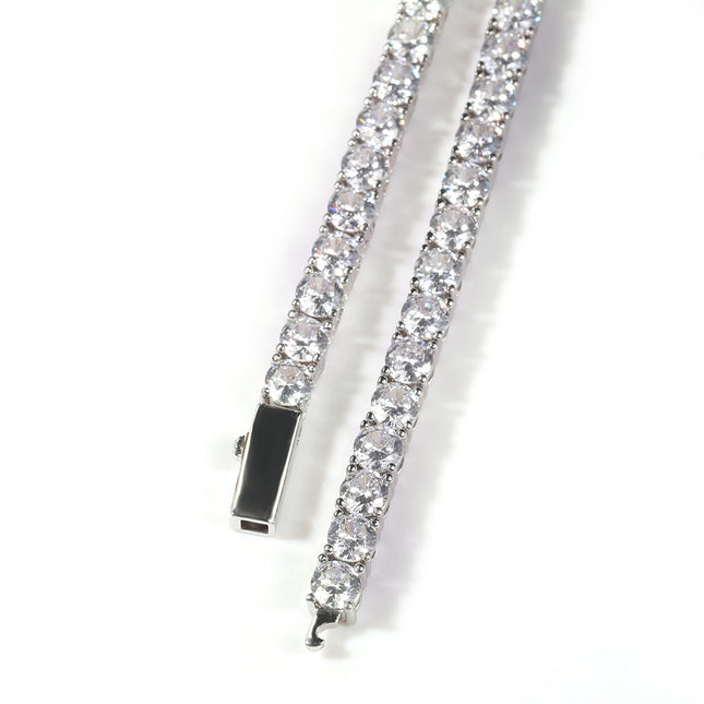 Silver Single-Row Zircon Bracelet 4mm Wide Brass Base with Secure Clasp AAA Plus Stones for Everyday Wear – product detail