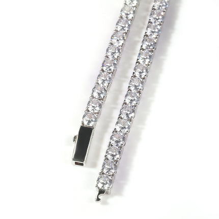 Gold Single-Row Zircon Bracelet – 4mm Wide, Brass Base with Secure Clasp, AAA+ Stones for Everyday Wear