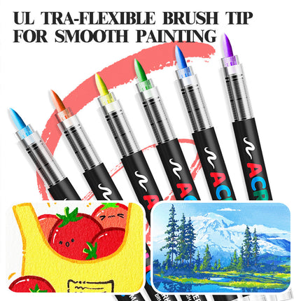 Acrylic Brush Marker – 12-Pack, Water-Based Ink, Flexible Tip, for Multi-Surface Art and Labeling