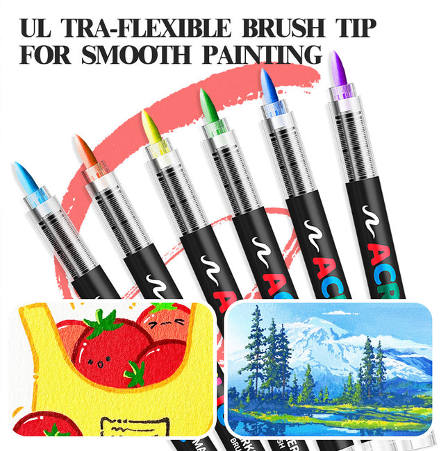 Acrylic Brush Marker 12-Pack Water-Based Ink Flexible Tip for Multi-Surface Art and Labeling – product detail