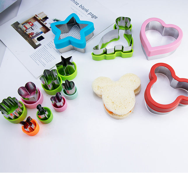 Stainless Steel Food Cutter Set 12-Piece Multi-Shape with PP Press Cover for Sandwich Cookie Fruit and – product detail