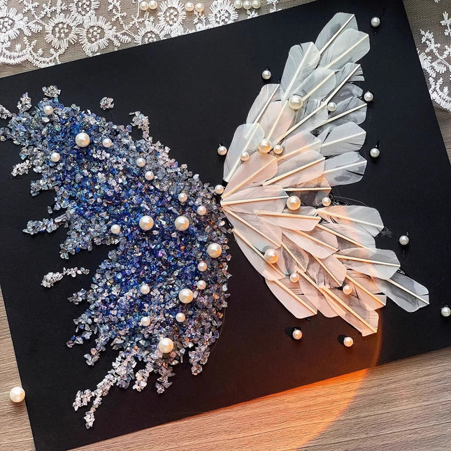 Crystal Feather Butterfly DIY Craft Kit Handmade Art Material Set with Natural Feathers Beads and Frame – product detail