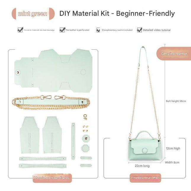 Mint green Leather Bag DIY Kit Geometric Shoulder Bag Making Material Set with Pre-Punched Cowhide Tools