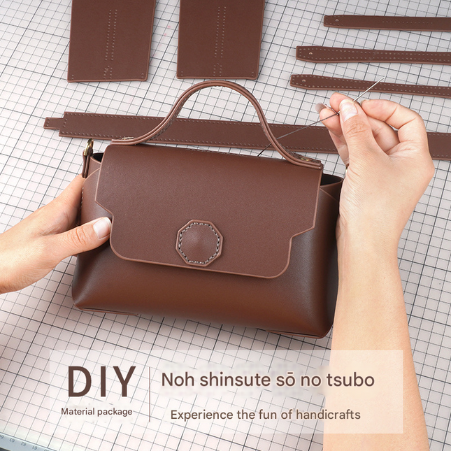 Black Leather Bag DIY Kit Geometric Shoulder Bag Making Material Set with Pre-Punched Cowhide Tools for – product detail