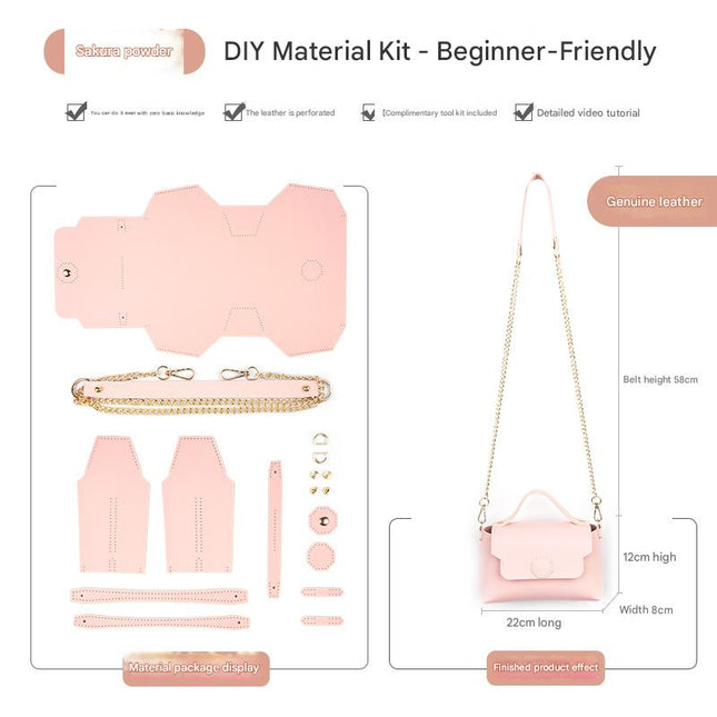 Pink Leather Bag DIY Kit Geometric Shoulder Bag Making Material Set with Pre-Punched Cowhide Tools for Hand