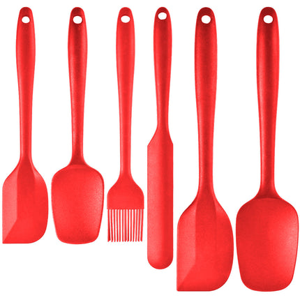 6-Piece Red Silicone Spatula Set Heat-Resistant Non-Scratch Kitchen Tools with Integrated