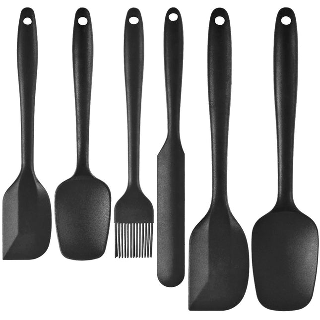 6-Piece Black Silicone Spatula Set Heat-Resistant Non-Scratch Kitchen Tools with Integrated
