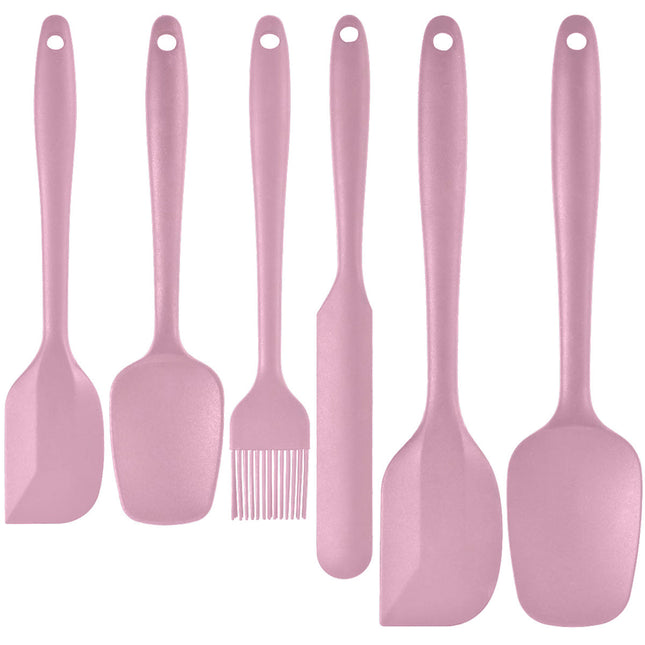 6-Piece Pink Silicone Spatula Set Heat-Resistant Non-Scratch Kitchen Tools with Integrated