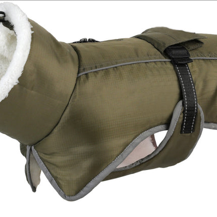 Green Dog Winter Jacket – Warm, Windproof & Waterproof Pet Coat with Fleece Lining and Reflective Strips for Cold Weather(Size: L)