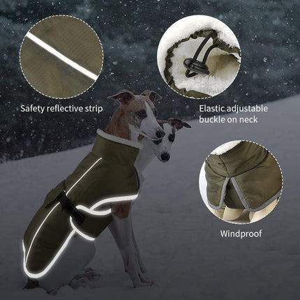 Green Dog Winter Jacket – Warm, Windproof & Waterproof Pet Coat with Fleece Lining and Reflective Strips for Cold Weather(Size: L)