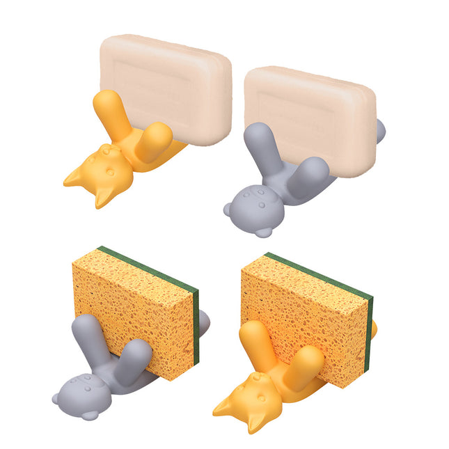 2-Pack Silicone Sponge Holder Bear and Cat Shaped Dish Rack for Sink Soap & Scrubber Storage – product detail