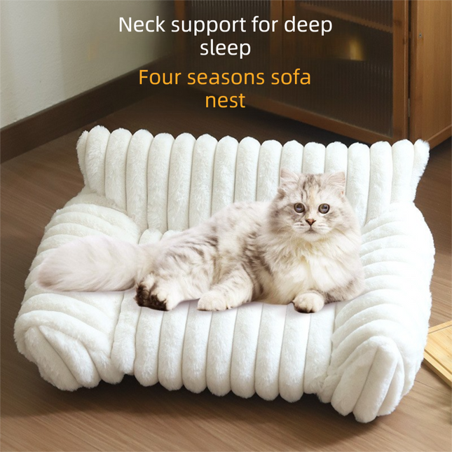 White Plush Ribbed Pet Sofa Bed for Dogs and Cats – product detail