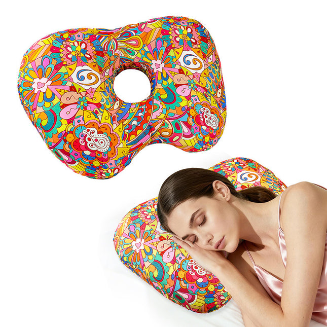 Cashew blossoms Hollow Ear Support Pillow Adjustable Side Sleep Neck Cushion with PP Cotton Filling and – product detail