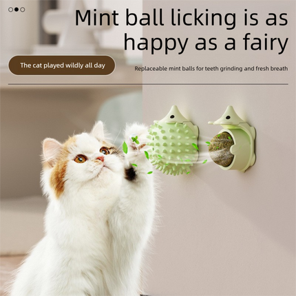 3-Pack Cat Hedgehog Lick Toys – Rotating Catnip Ball Scratcher with Adhesive Mount, ABS Self-Play Wall Toy in Green, Blue & Brown