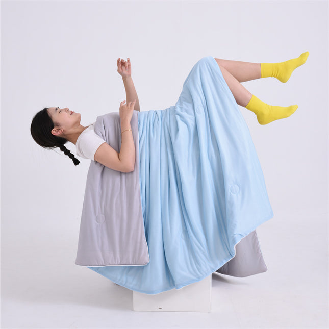 Blue with grey color scheme Cooling Summer Quilt with Ice Silk Fabric Lightweight Breathable