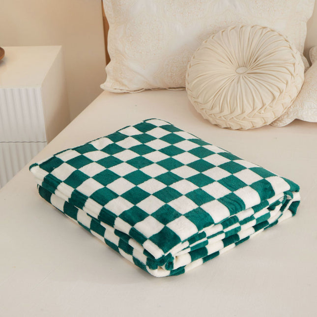 Green and white checkered pattern Double-Sided Plaid Fleece Blanket 100 x 150cm Machine V888-ELOSUNG48488