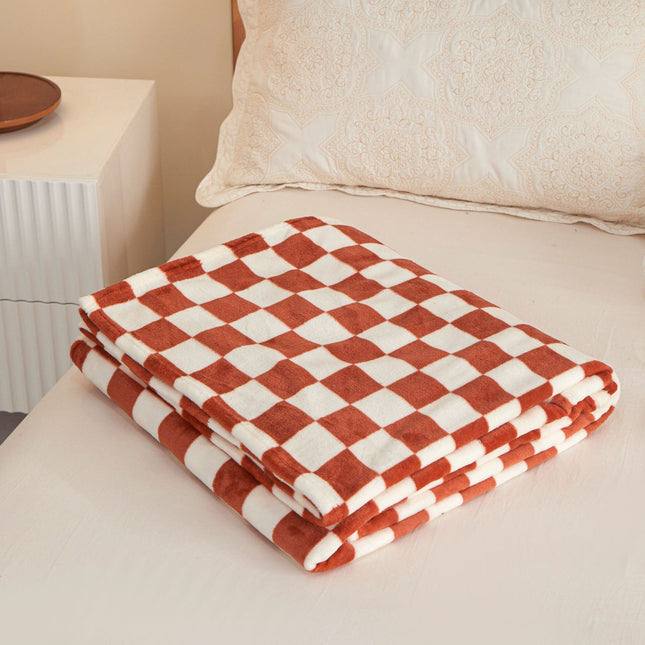 Red and brown checkered pattern Double-Sided Plaid Fleece Blanket 100 x 150cm Machine V888-ELOSUNG48492