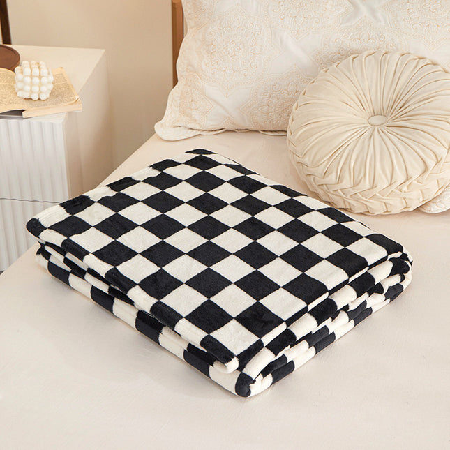 Black and white check Double-Sided Fleece Blanket 150 x 200cm Machine Washable No-Shedding Flannel Throw