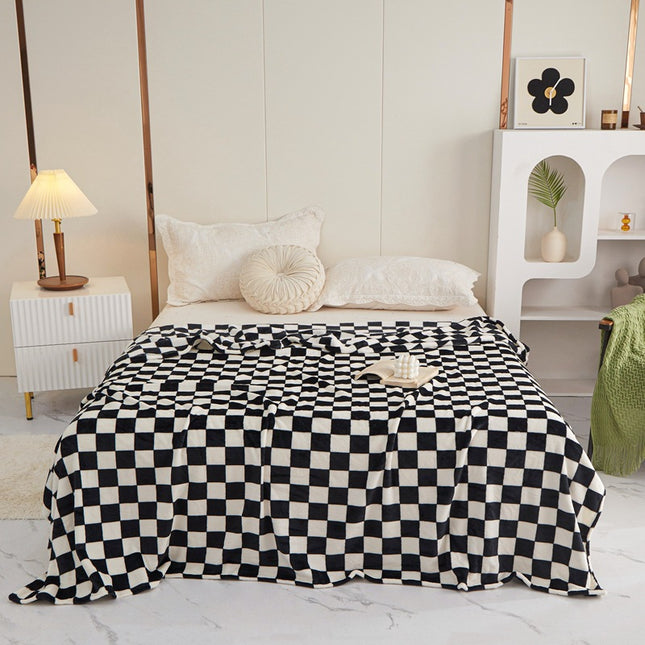 Black and white check Double-Sided Fleece Blanket 150 x 200cm Machine Washable No-Shedding Flannel Throw – product detail