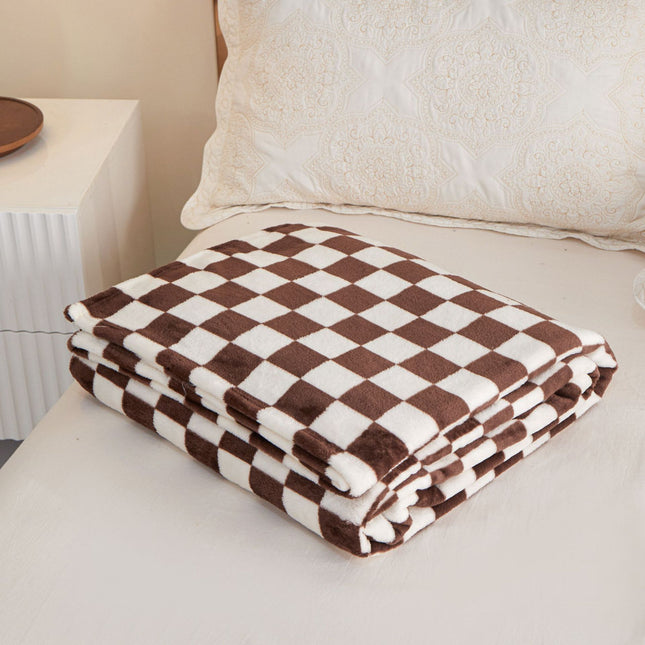 Coffee-colored and white checkered pattern Double-Sided Fleece Blanket 150 x 200cm Machine