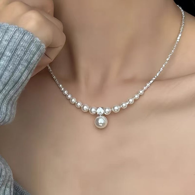 Elegant Pearl Choker Necklace for Women Ins Style Minimalist Design with Crystal Accent and Drop Pearl – product detail