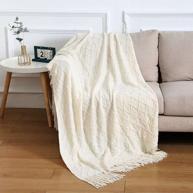 Beige Nordic Minimalist Knit Throw Blanket 127 x 180cm Lightweight Soft & Breathable Fleece-like