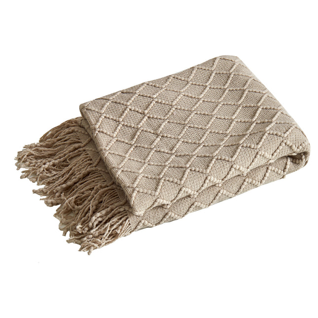 Khaki Nordic Minimalist Knit Throw Blanket 127 x 180cm Lightweight Soft & Breathable Fleece-like