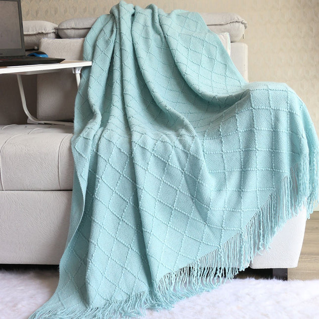 Lake blue Nordic Minimalist Knit Throw Blanket 127 x 180cm Lightweight Soft & Breathable
