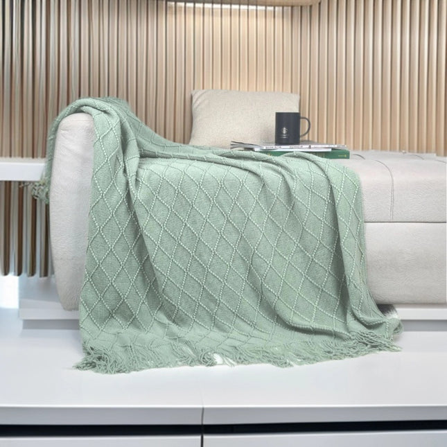 Mint green Nordic Minimalist Knit Throw Blanket 127 x 180cm Lightweight Soft & Breathable