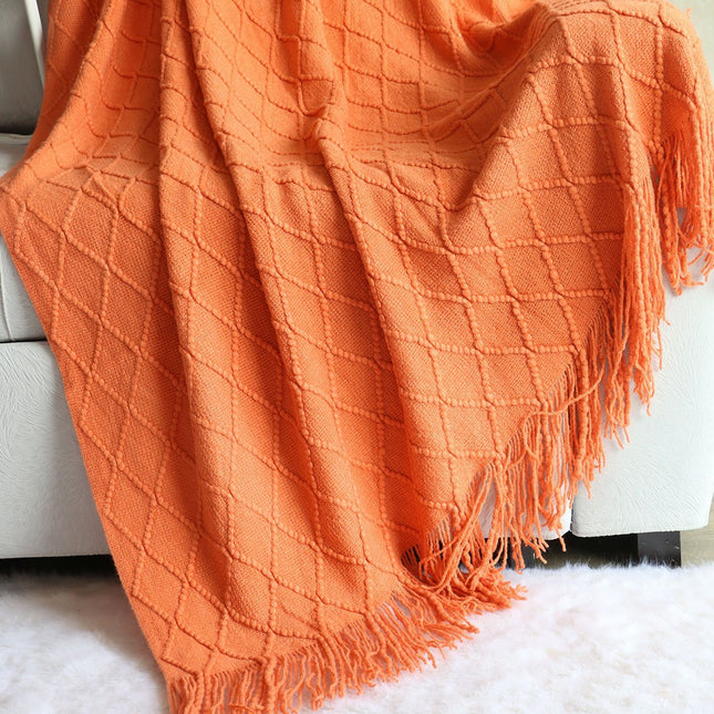 Orange-red Nordic Minimalist Knit Throw Blanket 127 x 180cm Lightweight Soft & Breathable