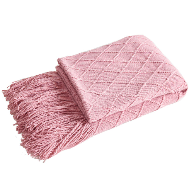 Pink Nordic Minimalist Knit Throw Blanket 127 x 180cm Lightweight Soft & Breathable Fleece-like