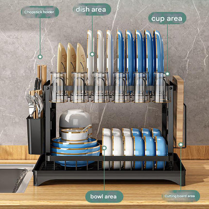Black Foldable Dish Rack with Drain Tray Knife & Chopstick Holder Cup Rack and Cutting – product detail