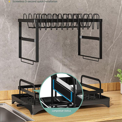 Black Foldable Dish Rack with Drain Tray Knife & Chopstick Holder Cup Rack and Cutting – hardware detail