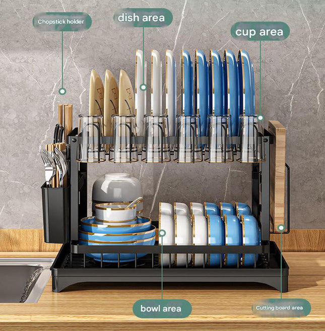 White Foldable Dish Rack with Drain Tray Knife & Chopstick Holder Cup Rack and Cutting – product detail