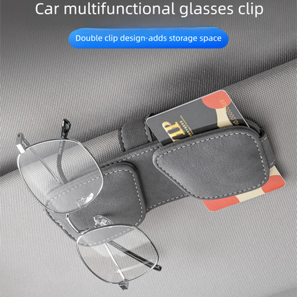 Brown Car Sun Visor Sunglasses Holder – Magnetic Dual Clip Organizer with Suede Finish, No-Drill Mounting for Glasses, Cards & Tickets