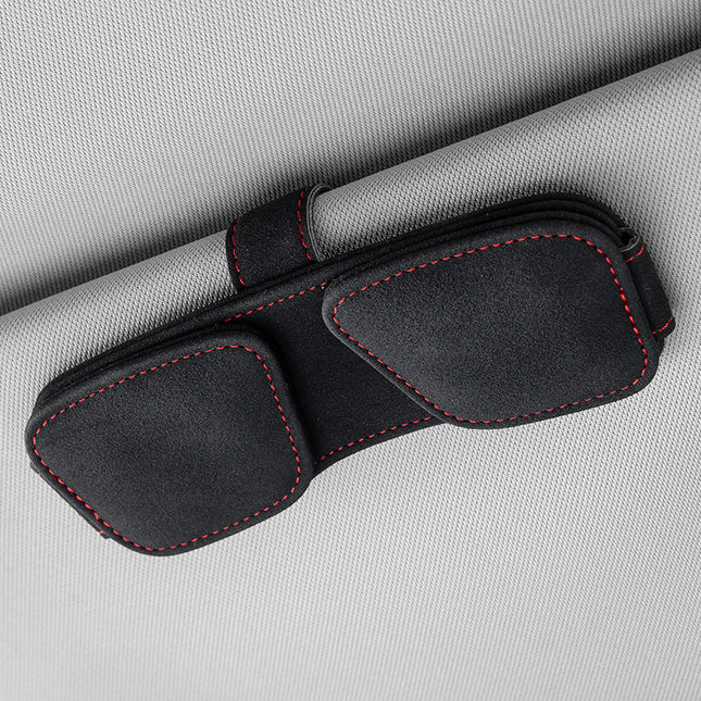 Black Car Sun Visor Sunglasses Holder Magnetic Dual Clip Organizer with Suede Finish No-Drill Mounting for