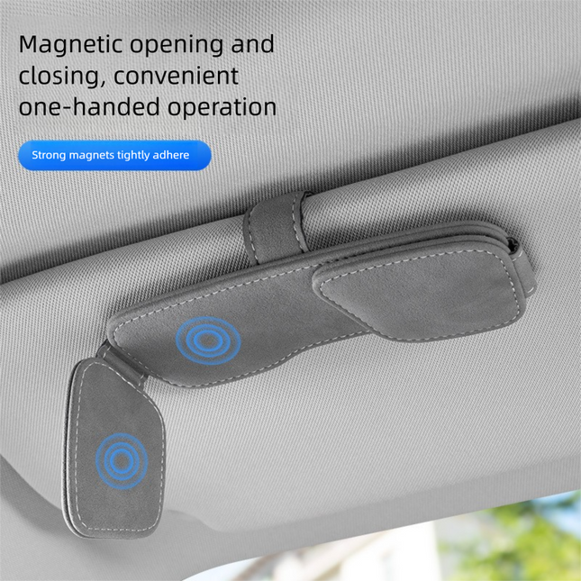 Black Car Sun Visor Sunglasses Holder Magnetic Dual Clip Organizer with Suede Finish No-Drill Mounting for – product detail